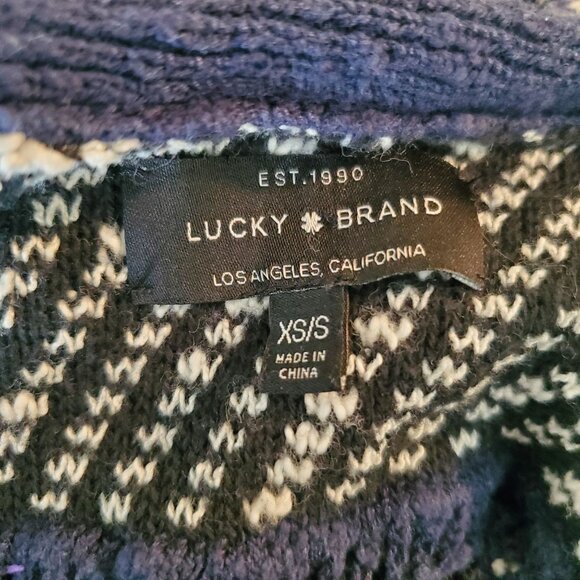 Lucky Brand Blue White Open Front Short Sleeve Boho Fringe Poncho Cardigan XS/S - Picture 8 of 8